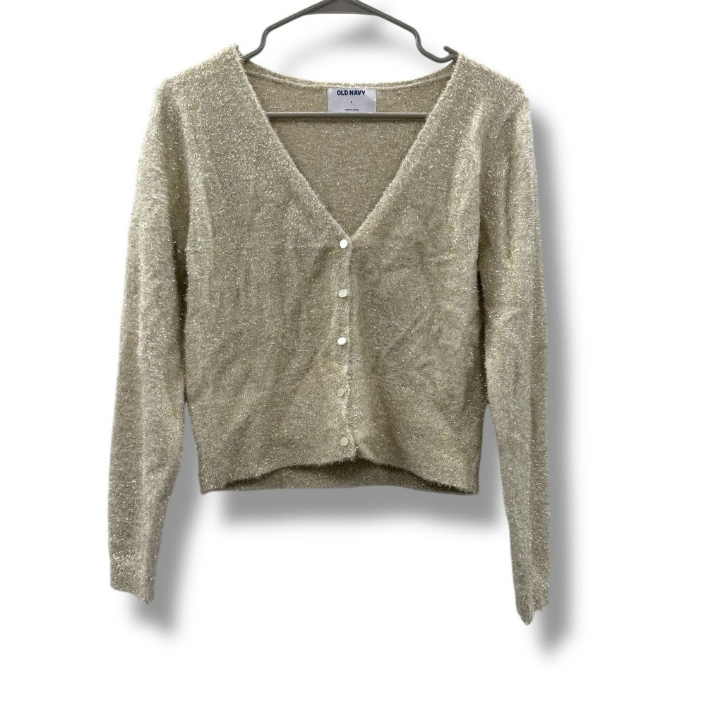 Old Navy Metallic Party Cardigan Women's Small Gold Button Front Holiday